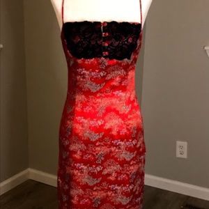 Spaghetti Strap Qipao midi Dress